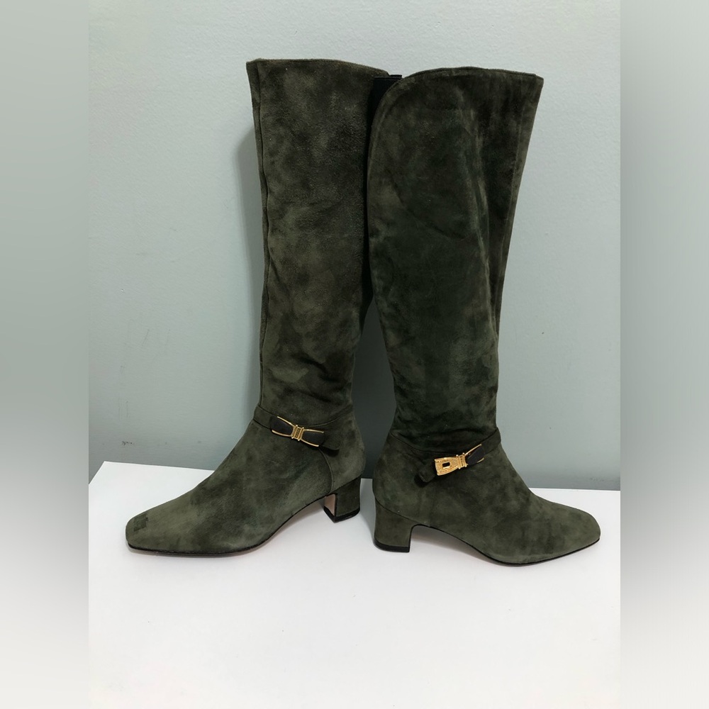 BALLY Women's High Heel Knee Boots green Suede Estelle size 6 / defect